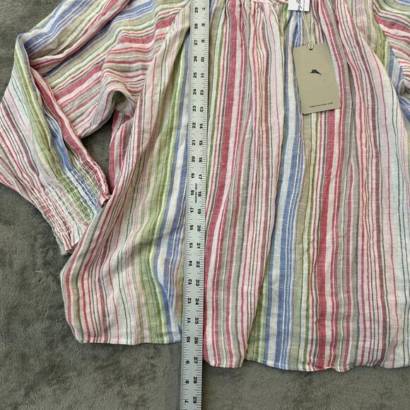NWT Tommy Bahama Vista Sol Striped Long Sleeve Shirt XL Linen Blend Blouse - Picture 5 of 8
